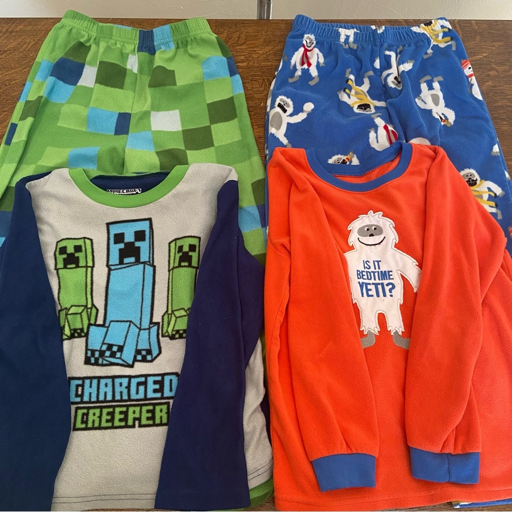 BOYS SIZE 8 PAJAMA BUNDLE 2 PAIRS LONG SLEEVE TOPS PANTS FLEECE MINECRAFT YETI